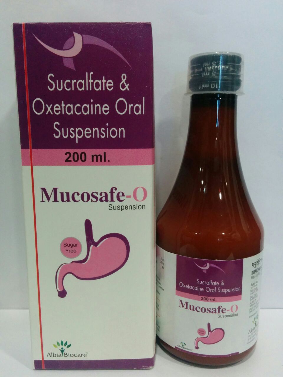 MUCOSAFE-O SUSP. 200 ml | Sucralfate 1gm + Oxetacaine 20mg (per 10 ml)
